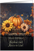 Nephew and Wife Niece in Law Happy Halloween Pumpkin Flowers Custom card