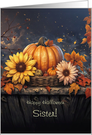 Sister Happy Halloween with Pretty Fall Autumn Foliage Custom Text card