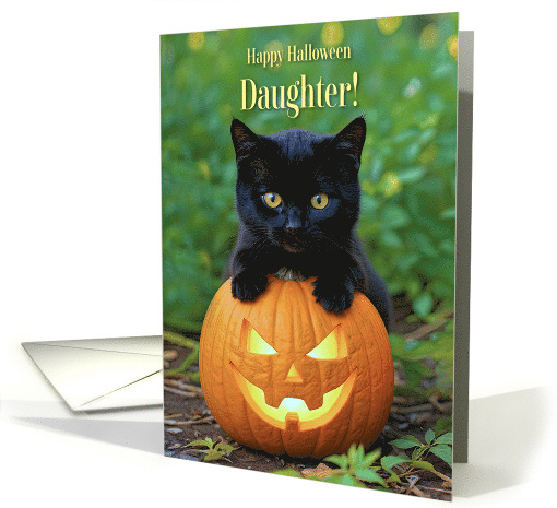 Daughter Happy Halloween Cute Black Cat Kitten Smiling Pumpkin card