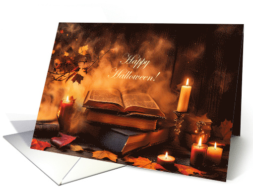 Halloween with Magical Mystical Spell Books and Candles Custom card