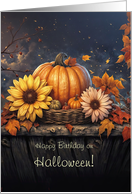 Halloween Birthday with Pretty Flowers Pumpkins Nice Wishes Custom card