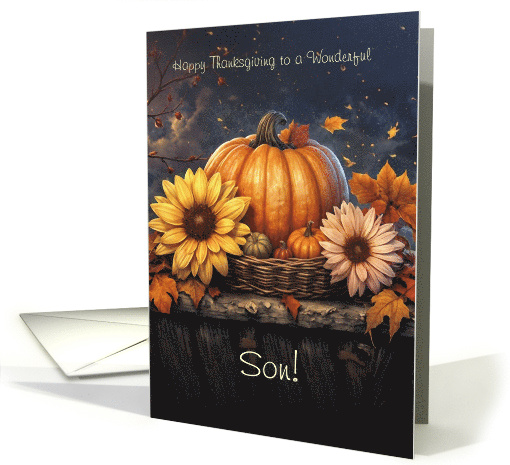Son Thanksgiving with a Fall Evening with Leaves Blowing Custom card