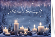 Seasons Greeting Christmas with Candles in the Snow Custom card