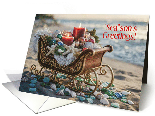 Christmas Beach Seasons Greetings Starfish Seaglass Shells Custom card