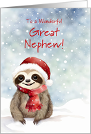 Grand or Great Nephew Cute Christmas Sloth in Snow Custom card