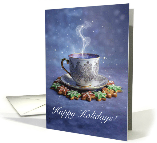 Happy Holidays Cup of Tea with Christmas Cookies Steam Custom card