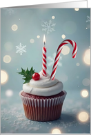 Christmas Birthday with Cupcake Candle and Candy Cane Cute card
