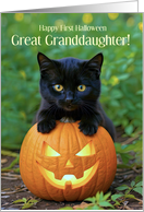 Great Granddaughters First 1st Halloween Cute Black Kitten Custom card