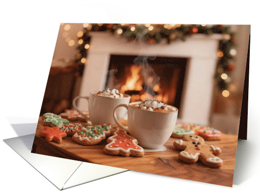 Christmas Holiday with Hot Chocolate Cocoa Cookies Fireplace Cozy card