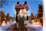 Hairdresser Stylist Cute Horse with Curlers Rollers Funny Christmas card