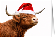 Christmas Holidays Cute Highland Cow with Santa Hat Minimalist Style
