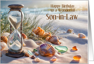 Son in Law Birthday Coastal Ocean Beach Seashells Hourglass Custom card