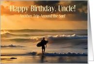 Uncle Happy Birthday Beach with Surfer Silhouetted by Sunset Custom card