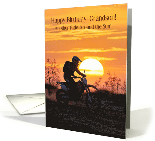 Grandson Happy Birthday Dirtbike Motorcycle Sunset Custom Text card