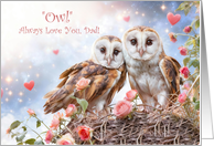 Dad or Father Happy Valentines Day with Cute Owls and Hearts Custom card