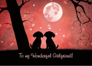Girlfriend Valentines Day with Cute Dog Puppy Couple Moonlight Custom