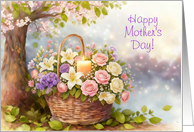 Mothers Day Flowers Floral Basket with Candle Pretty Custom