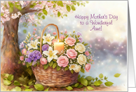 Aunt Happy Mothers Day Pretty Flowers with a Candle Outdoors Custom