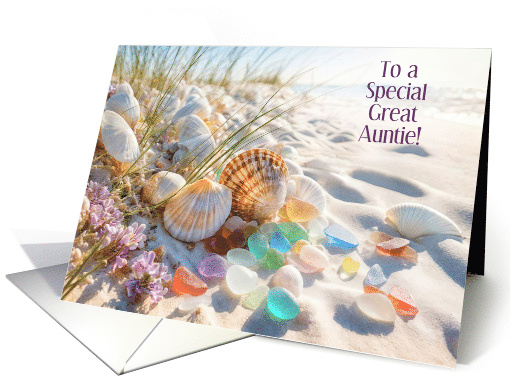 Great Aunt or Auntie Birthday Sandy Beach Shells Sea Glass Custom card