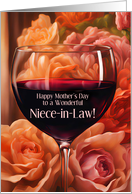 Niece in Law Happy Mothers Day with Wine and Flowers Fun Custom card