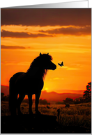 Thinking of You Pony and Butterfly in the Sunset Cute Pretty Country