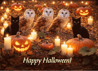 Halloween Cute and Fun Owls Black Cats Jack O Lanterns Candles Custom