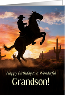 Grandson Birthday Country Western Cowboy and Horse Custom Text card