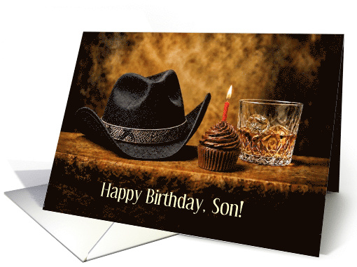 Son Happy Birthday Country Western Cowboy Cupcake Whiskey Custom card