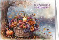 Granddaughter Pretty Thanksgiving Fall Flowers in a Basket Custom card