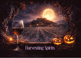 Halloween Cheers for Wine Lovers Moonlit Vineyard and a Glass Custom