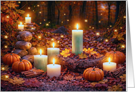 Autumn Equinox Mabon With Candles in the Forest Woodland Mystical card
