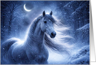 Yule Winter Solstice Horse with Crescent Moon in a Wintery Scene card
