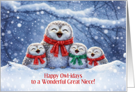 Great Niece or Grandniece Christmas Holiday Cute Owls Custom card