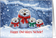 Personalized Christmas Happy Holidays Cute Owls in Snow Custom Name