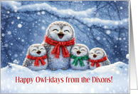 Personalized Christmas Happy Holidays Cute Owls in Snow Custom Name