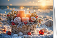 Christmas Holidays Across the Miles Beach Coastal Seaside Custom card
