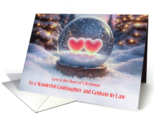 Goddaughter and Husband Two Hearts in the Snow Custom Cover Text card
