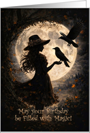 Birthday Mystical Magical Girl and Ravens Full Moon Witchy Fun Custom