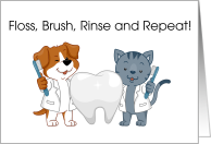 1st Dentist Appointment Dog & Cat Mascot In White Gown With Toothbrush card