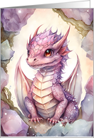 Cute Pink Baby Birthday Dragon in A Crystal Cave card