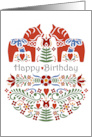 Birthday Scandinavian Dala Horse with Flowers card