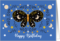 Birthday Folk Art Butterfly with Moon and Stars card