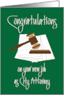 Congratulations City Attorney New Job with Gavel and Pounding Block card
