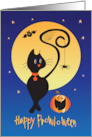 Hand Lettered Halloween Prowl O Ween Prowling Black Cat and Pumpkin card