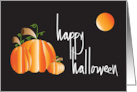 Hand Lettered Happy Halloween with Orange Pumpkins and Full Moon card