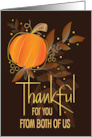 Hand Lettered Thankful Thanksgiving from Both of Us Leaves & Pumpkin card