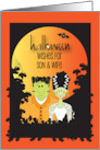 Halloween for Son and Wife with Frankenstein and Wife and Full Moon card
