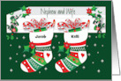Christmas for Nephew and Wife Decorated Stocking with Custom Names card