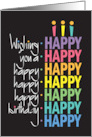 Hand Lettered Happy Happy Happy Birthday Stacked Rainbow Cake card