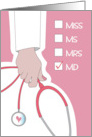 Graduation Female MD Doctor Arm in White Jacket with Pink Stethoscope card
